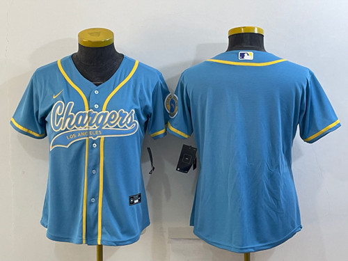 Youth Los Angeles Chargers Blank Blue With Patch Cool Base Stitched Baseball Jersey